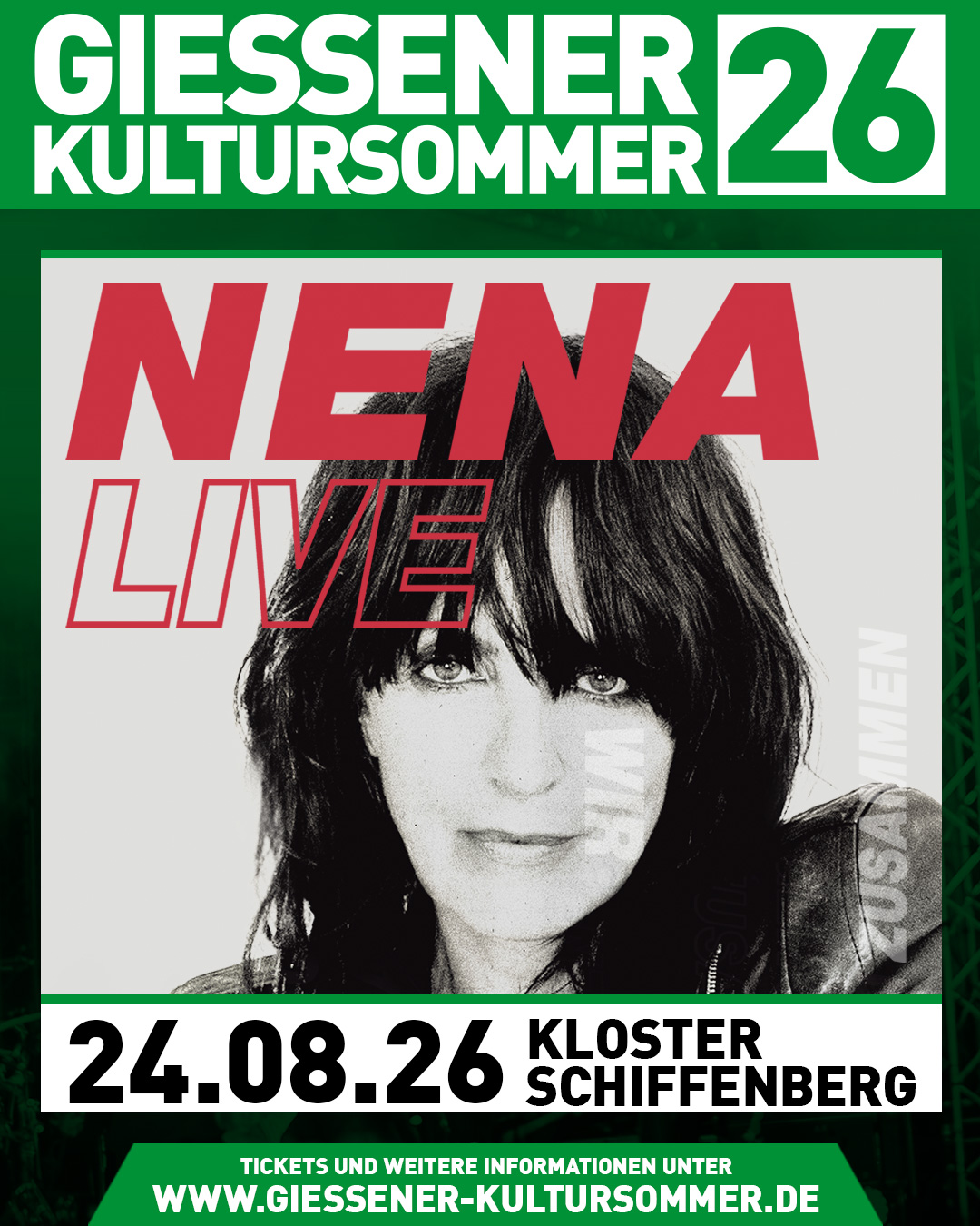 🎉 Der Gießener Kultursommer 2025 steht in den Startlöchern – und wir setzen direkt ein Ausrufezeichen für 2026!
NENA live – am 24. August 2026 beim Gießener Kultursommer!
Mit „99 Luftballons“, „Leuchtturm“ und „Nur geträumt“ hat sie Popgeschichte geschrieben – bereits zum zweiten mal bringt NENA ihre unverkennbare Stimme, ihre Energie und vier Jahrzehnte Hits auf unsere Bühne im Kloster Schiffenberg.
💥 Freut euch auf einen Abend voller Emotionen, Erinnerungen und Songs, die alle mitsingen können.
🎟 Der Vorverkauf startet am Sonntag, 27. Juli 2025 um 10:00 Uhr!
Schnappt euch eure Tickets über unsere Webseite– bevor sie „nur geträumt“ sind!
#Nena #live #2026 #giessenerkultursommer #klosterschiffenberg