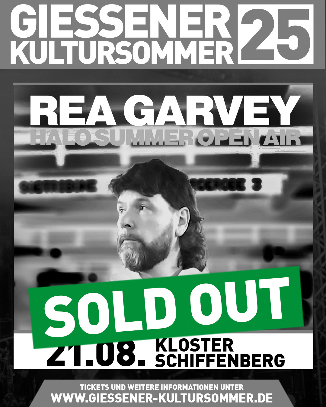 Rea Garvey 👉🏻 SOLD OUT!!!
Ihr habt es geschafft: Das Konzert von Rea Garvey am 21. August ist restlos ausverkauft. 🙏 Ein Sommerabend voller Musik, besonderer Augenblicke und dieser einzigartigen Schiffenberg-Atmosphäre wartet auf uns – wir zählen die Tage und freuen uns auf euch. 💚